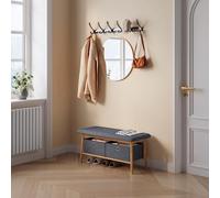 Banco zapatero vad 2 cajas 90x30x45cm bambú/gris [en.casa]