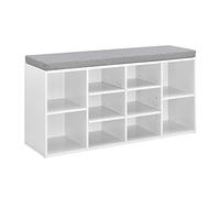 [en.casa] Banco Zapatero - Zapatero tapizado - 103 x 30 x 48 cm - Blanco/Gris - 10 Compartimentos