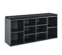 [en.casa] Banco Zapatero Zapatero tapizado 103 x 30 x 48 cm Negro/Gris Oscuro 10 Compartimentos