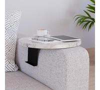 [en.casa] Bandeja Ajustable para Reposabrazos Kuleskyd Bandeja para Sofá Circular Ø34cm Aglomerado Metal - Efecto Mármol Blanco