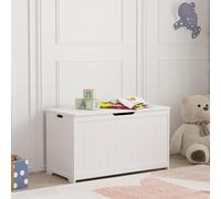 [en.casa] Baúl para Juguetes Podek Juguetero con Tapa de Cierre Suave Organizador de Juegos Cuarto para Niños Pasillo Sala máx. 70 kg 80 x 40 x 44,5 cm - Blanco