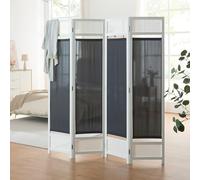 [en.casa] Biombo Dorotea con 4 Paneles Separador de Ambientes para Dormitorio Sala Oficina Divisor con Tela Opaca y Efecto Ratán Bambú 160 x 170 cm - Blanco/Gris Oscuro