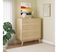 [en.casa] Cajonera Aastmabospoo Cómoda Mueble Versátil Aparador con 3 Cajones Push-to-Open para Dormitorio Salón Sala de Estar Recibidor MDF 90 x 80 x 40 cm - Efecto Roble Claro