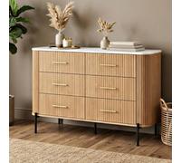 [en.casa] Cajonera Kokunse Moderna con 6 cajones 120 x 42 x 78 cm Roble | Cómoda estable mueble versátil aparador 6 compartimentos cerrados con tirador para dormitorio salón recibidor