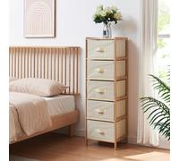 [en.casa] Cajonera Maldon Cómoda Mueble Versátil Aparador con 3 Cajones para Dormitorio Salón Sala de Estar Recibidor Bambú Cestas de Vellón 122x37x35cm - Bambú Natural/Beige