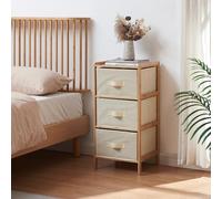 [en.casa] Cajonera Maldon Cómoda Mueble Versátil Aparador con 3 Cajones para Dormitorio Salón Sala de Estar Recibidor Bambú Cestas de Vellón 79x37x35cm - Bambú Natural/Beige