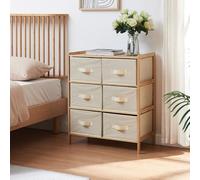 [en.casa] Cajonera Maldon Cómoda Mueble Versátil Aparador con 6 Cajones para Dormitorio Salón Sala de Estar Recibidor Bambú Cestas de Vellón 79x66x35cm - Bambú Natural/Beige