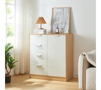 [en.casa] Cajonera para Salón Mueble Versátil Aparador con 4 Cajones y 1 Puerta de Estilo Atemporal para Dormitorio Sala de Estar Recibidor MDF 90 x 80 x 40 cm - Roble/Blanco