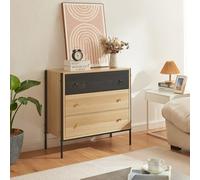 [en.casa] Cajonera Tysnes Aparador Multiusos con 3 Cajones para Sala Recibidor Cómoda para Dormitorio con Patas Metálicas Aglomerado Metal 80 x 80 x 40cm - Efecto Roble/Negro