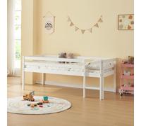 [en.casa] Cama Alta para Niños y Niñas con Escalera Cama Infantil Elevada Dormitorio Habitación Infantil Madera de Pino 90 x 200 cm - Blanco