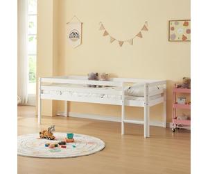 [en.casa] Cama Alta para Niños y Niñas con Escalera Cama Infantil Elevada Dormitorio Habitación Infantil Madera de Pino 90 x 200 cm - Blanco