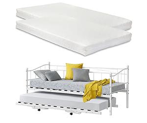 [en.casa] Cama con Estructura de Metal con Colchón de Espuma fría Skutskär 2 x 200 x 90 x 16 cm Cama Extraíble con Dos Superficies Sofá Diván Oeko Tex 100 Blanco Mate