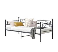 Cama simple kreava reposacabezas y reposapiés metal 90x200cm gris oscuro [en.casa]
