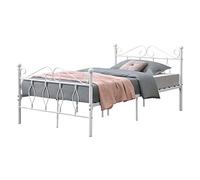 [en.casa] Cama de Metal Estable Apolda 120 x 200 cm Cama Simple Cama Individual Somier Reposacabezas y Reposapiés Decorativos Blanco Mate