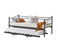 [en.casa] Cama de Metal Skutskär 211,5 x 95 x 95 cm 4 Ruedas con Espacio Adicional hasta 150 kg y 100 kg Cama Doble Negro Mate