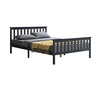 [en.casa] Cama de Pino Breda 160 x 200 cm Cama Doble Cama de Matrimonio con Somier con Reposacabezas Elevado Gris Oscuro