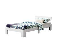 [en.casa] Cama de Pino Nivala 120 x 200 cm Cama Simple Cama Individual con Somier Capacidad de Carga 150 kg Blanco Lacado Mate