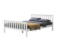 [en.casa] Cama Doble de Pino con Listones Somier 140x200 cm Cama Matrimonio Reposacabezas Alto Blanco