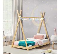 [en.casa] Cama Infantil Diseño Tipi Cama Montessori para Niños con Somier 90 x 200 cm Carga Máx. 200 kg Bambú 208 x 97 x 155 cm - Color Natural
