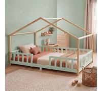 Cama para niños treviolo forma de casa pino 120x200 cm verde menta / natural [en.casa]
