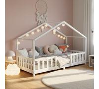Cama para niños treviolo forma de casa pino 80x160 cm blanco mate [en.casa]
