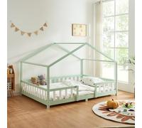 [en.casa] Cama Infantil Treviolo Forma de casita Pino 90x200 cm Verde Menta
