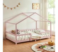Cama para niños treviolo forma de casa pino 90x200 cm rosa / blanco [en.casa]