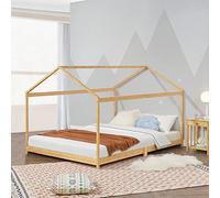 [en.casa] Cama Infantil Vindafjord en Forma de Casa Cama para Niños con Somier 160 x 200 cm Carga Máx. 200 kg Bambú 205 x 166 x 134 cm - Color Natural