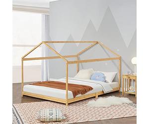 [en.casa] Cama Infantil Vindafjord en Forma de Casa Cama para Niños con Somier 160 x 200 cm Carga Máx. 200 kg Bambú 205 x 166 x 134 cm - Color Natural