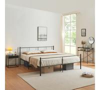 [en.casa] Cama Laos Estructura Metálica 160 x 200cm Cama Matrimonio con Somier para Dormitorio Habitación de Invitados máx 300 kg Acero 209,5 x 161,5 x 81,5cm - Negro Mate