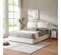 [en.casa] Cama Matrimonio Lunner Canapé Abatible con Cabecero Somier Espacio de Almacenamiento Cama 140x200 cm Tapizado Textil Contrachapado 204x146x96 cm - Beige