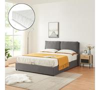Cama matrimonio lunner somier abatible + colchón 160x200cm - gris oscuro [en.casa]