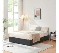 [en.casa] Cama Matrimonio NOLA Canapé Abatible con Somier Espacio de Almacenamiento Cama Tapizado Polipiel MDF Contrachapado 206 x 141 x 28 cm - Negro