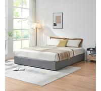 [en.casa] Cama Matrimonio NOLA Canapé Abatible con Somier Espacio de Almacenamiento Cama Tapizado Textil Tipo Lino MDF Contrachapado 206 x 181 x 28 cm - Gris