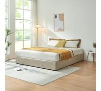 [en.casa] Cama Matrimonio NOLA Canapé Abatible con Somier Espacio de Almacenamiento Cama Tapizado Textil Tipo Lino MDF Contrachapado 206 x 181 x 28 cm - Beige