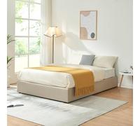 [en.casa] Cama Matrimonio NOLA Canapé Abatible con Somier Espacio de Almacenamiento Cama Tapizado Textil Tipo Lino MDF Contrachapado 206 x 141 x 28 cm - Beige