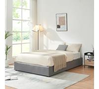 [en.casa] Cama Matrimonio NOLA Canapé Abatible con Somier Espacio de Almacenamiento Cama Tapizado Textil Tipo Lino MDF Contrachapado 206 x 141 x 28 cm - Gris