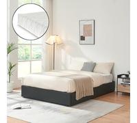 [en.casa] Cama Matrimonio NOLA Canapé Abatible con Somier y Colchón 140x200 cm Espacio de Almacenamiento Cama Tapizado Polipiel MDF Contrachapado 206 x 141 x 28 cm - Negro