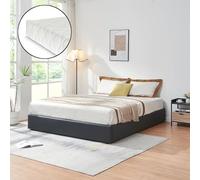 Cama matrimonio nola somier abatible polipiel + colchón 180x200cm negro [en.casa]