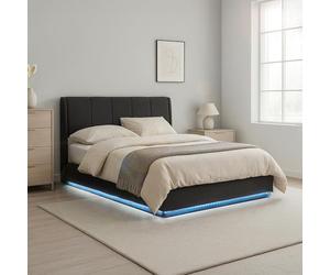 [en.casa] Cama Matrimonio Tröstiar Canapé Abatible con LED RGB Cabecero Tapizado Somier Espacio de Almacenamiento 160x200 cm Tapizado Lino MDF 217x161x96 cm - Negro
