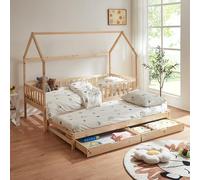 Cama con cama supletoria aarghonmaa y 2 cajones 205x97x166cm - natural [en.casa]