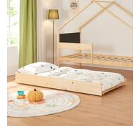 [en.casa] Cama Nido para Niños Niñas Estilo Montessori Cama Infantil con Cajón/Cama Extraíble Barandilla y Somier Forma de Casa máx. 100 kg/Cama Madera de Pino 90 x 200 cm - Natural/Negro