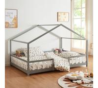 [en.casa] Cama para niños Casita Treviolo hasta 100 kg Cama Infantil con Reja Protectora Forma de Casa de Madera Pino 90 x 200 cm - Gris/Blanco
