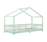 [en.casa] Cama para niños Casita Treviolo hasta 100 kg Cama Infantil con Reja Protectora Forma de Casa de Madera Pino 90 x 200 cm - Menta Verde/Blanco