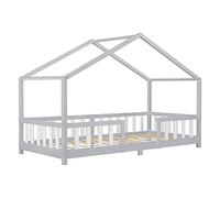 [en.casa] Cama para niños Casita Treviolo hasta 100 kg Cama Infantil con Reja Protectora Forma de Casa de Madera Pino 90 x 200 cm - Gris/Blanco
