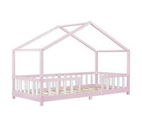[en.casa] Cama para niños Casita Treviolo hasta 100 kg Cama Infantil con Reja Protectora Forma de Casa de Madera Pino 90 x 200 cm - Rosa y Blanco