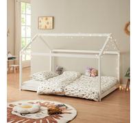 [en.casa] Cama para Niños Cerro en Forma de Casa Cama Montessori con Somier Estilo Infantil Aspecto Hogareño Carga máx. 140 kg Madera Pino 140 x 200 cm - Blanco