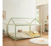 [en.casa] Cama para Niños Cerro en Forma de Casa Cama Montessori con Somier Estilo Infantil Aspecto Hogareño Carga máx. 140 kg Madera Pino 120 x 200 cm - Verde Menta
