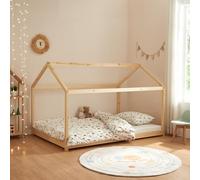 [en.casa] Cama para Niños Cerro en Forma de Casa Cama Montessori con Somier Estilo Infantil Aspecto Hogareño Carga máx. 140 kg Madera Pino 120 x 200 cm - Natural