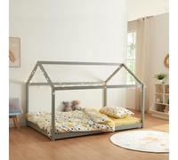 [en.casa] Cama para Niños Cerro en Forma de Casa Cama Montessori con Somier Estilo Infantil Aspecto Hogareño Carga máx. 140 kg Madera Pino 120 x 200 cm - Gris